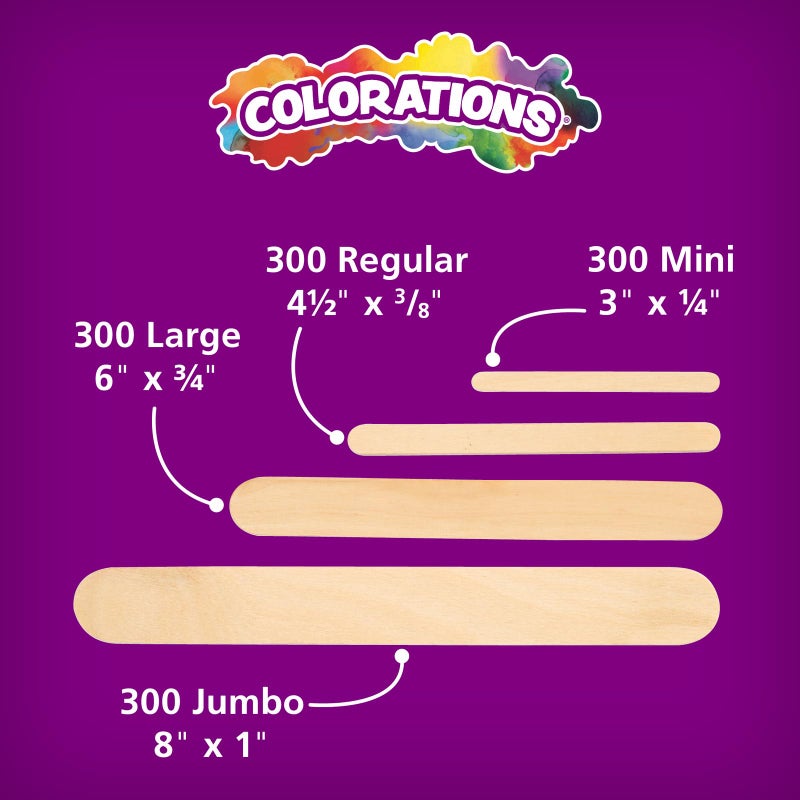 Colorations Assorted Sizes Natural Wood Craft Sticks Tongue Depressors, 1200 Piece Classroom Pack, All Natural, , 1mm Thick, Jumbo, Large, Regular, and Mini (Item # CPCS) - Image 3